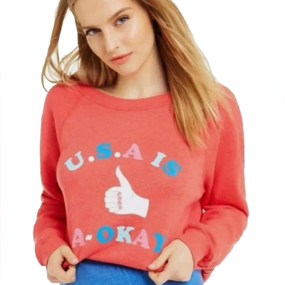 Wildfox USA Is A Ok Women’s Red Sweater Size Medium